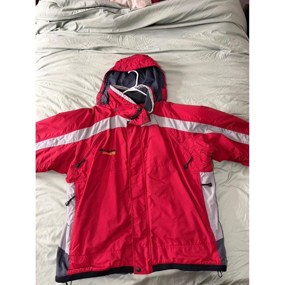 Columbia Challenge Series Ski Jacket Mens 2XT Red Grey Hooded Waterproof Coat